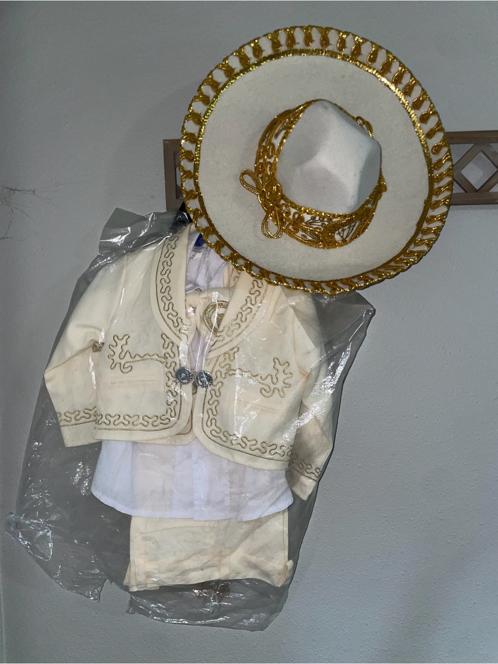 Cream Kids Mariachi Costume Set with Gold Trim